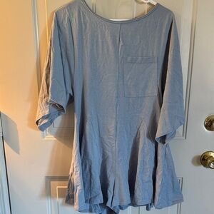 Casual Blue Short Sleeve Romper